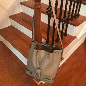 Large Tory Burk Grey Drawstring Purse. Authentic